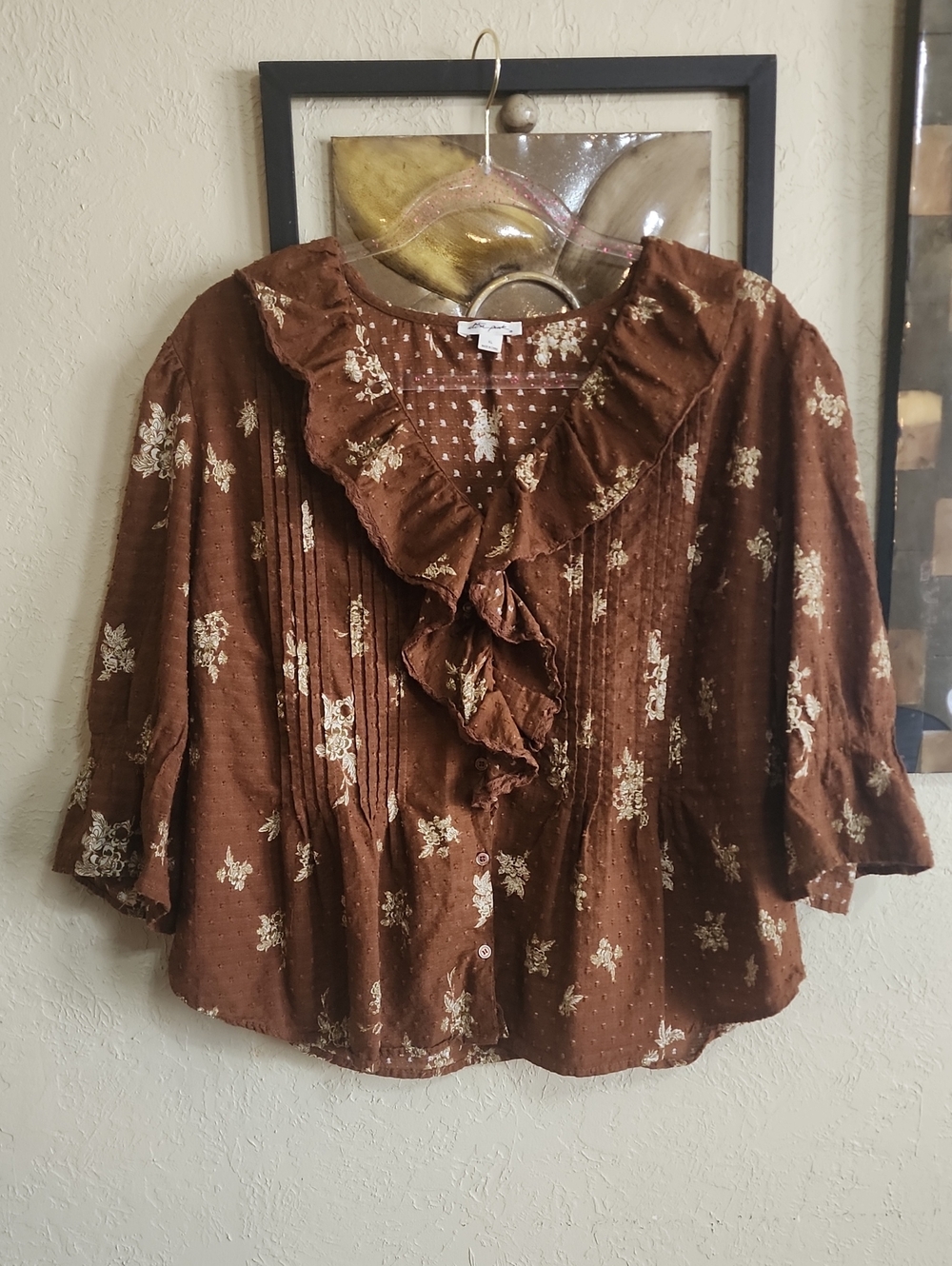 Ultra Pink Brown Floral Ruffled Blouse